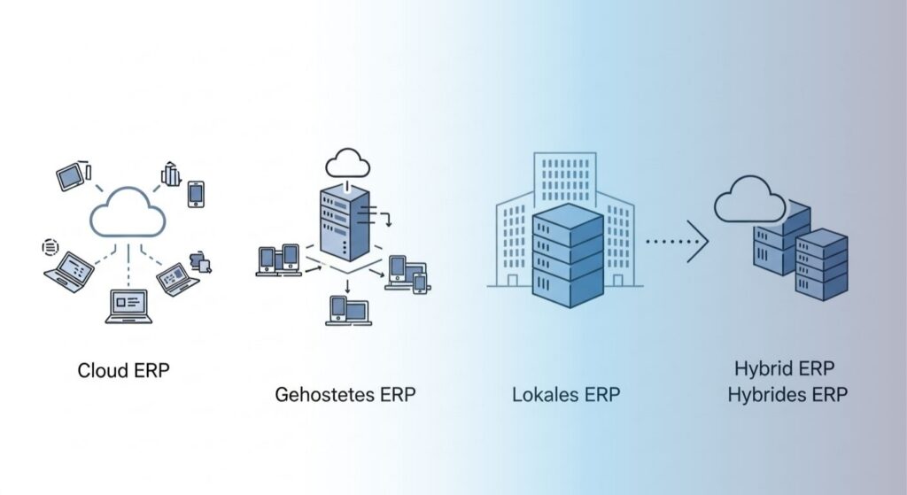 Die Unterschiede zwischen Cloud, gehostetem, lokalem und hybridem ERP